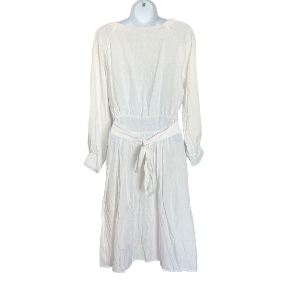 Dressbarn Women's White Long Sleeve Belted Midi Dress V-Neck Size Small - Picture 7 of 9